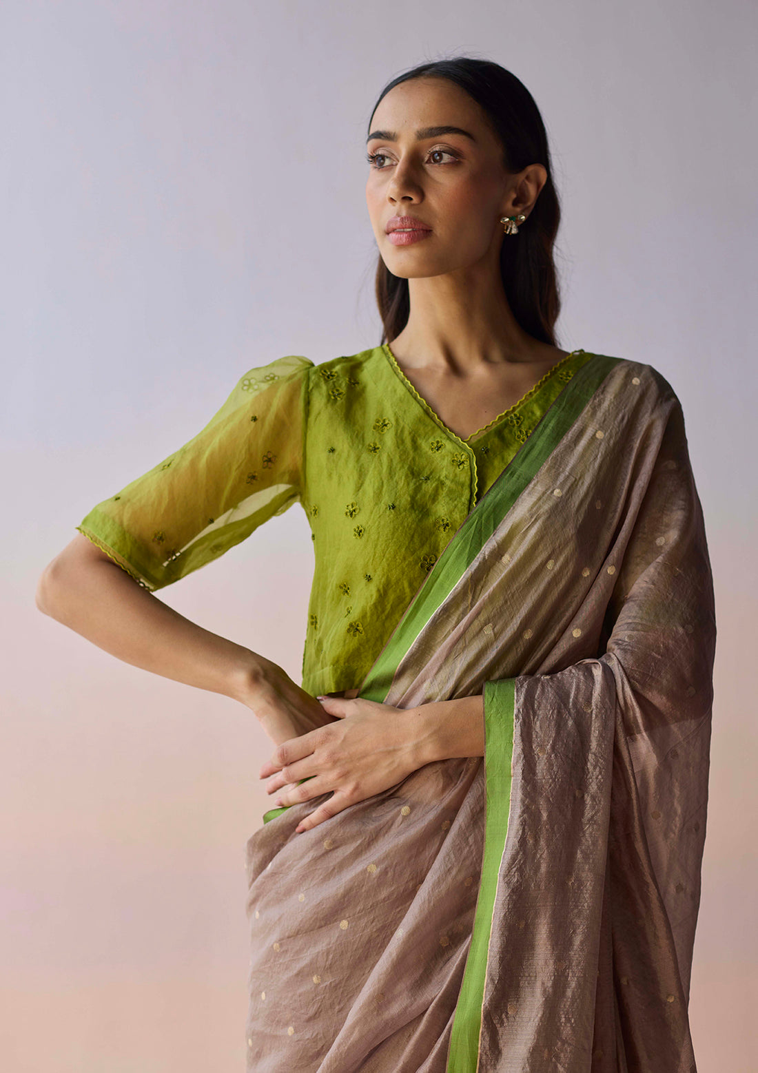 Taupe Wildflower Gleam Jamdani Saree