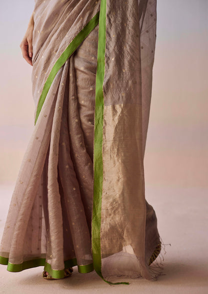 Taupe Wildflower Gleam Jamdani Saree