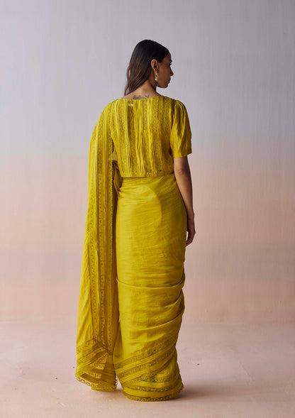 Whispering Ivy Embroidered Yellow Saree