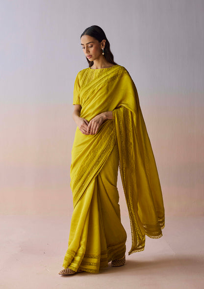 Whispering Ivy Embroidered Yellow Saree