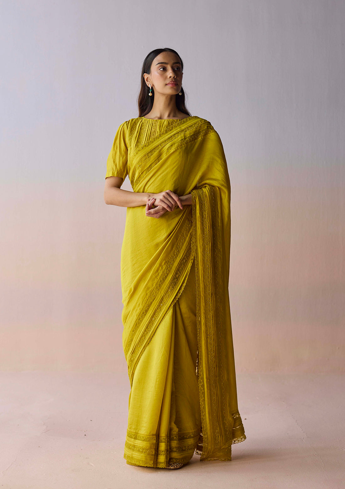 Whispering Ivy Embroidered Yellow Saree