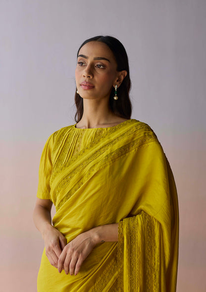 Whispering Ivy Embroidered Yellow Saree