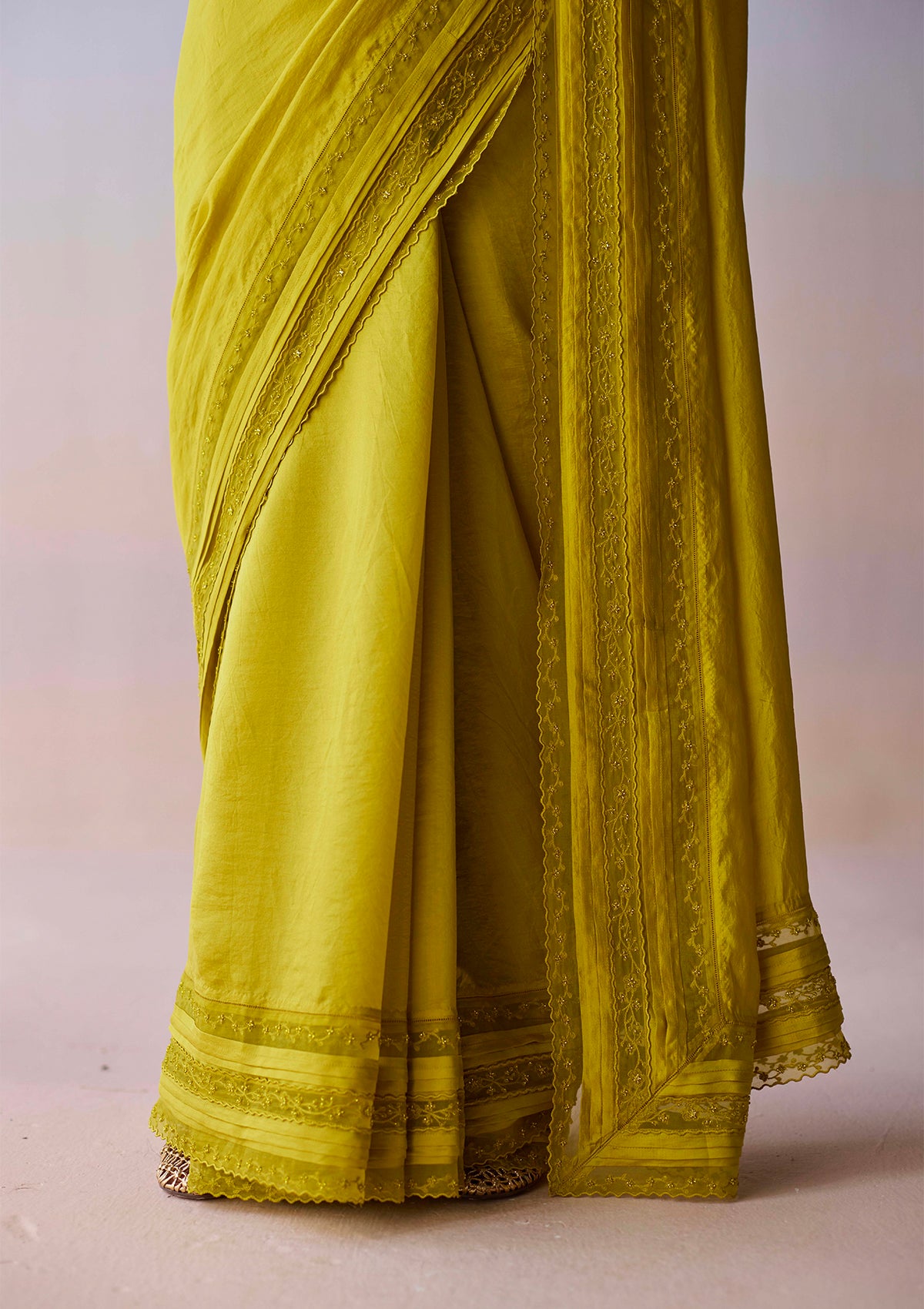 Whispering Ivy Embroidered Yellow Saree