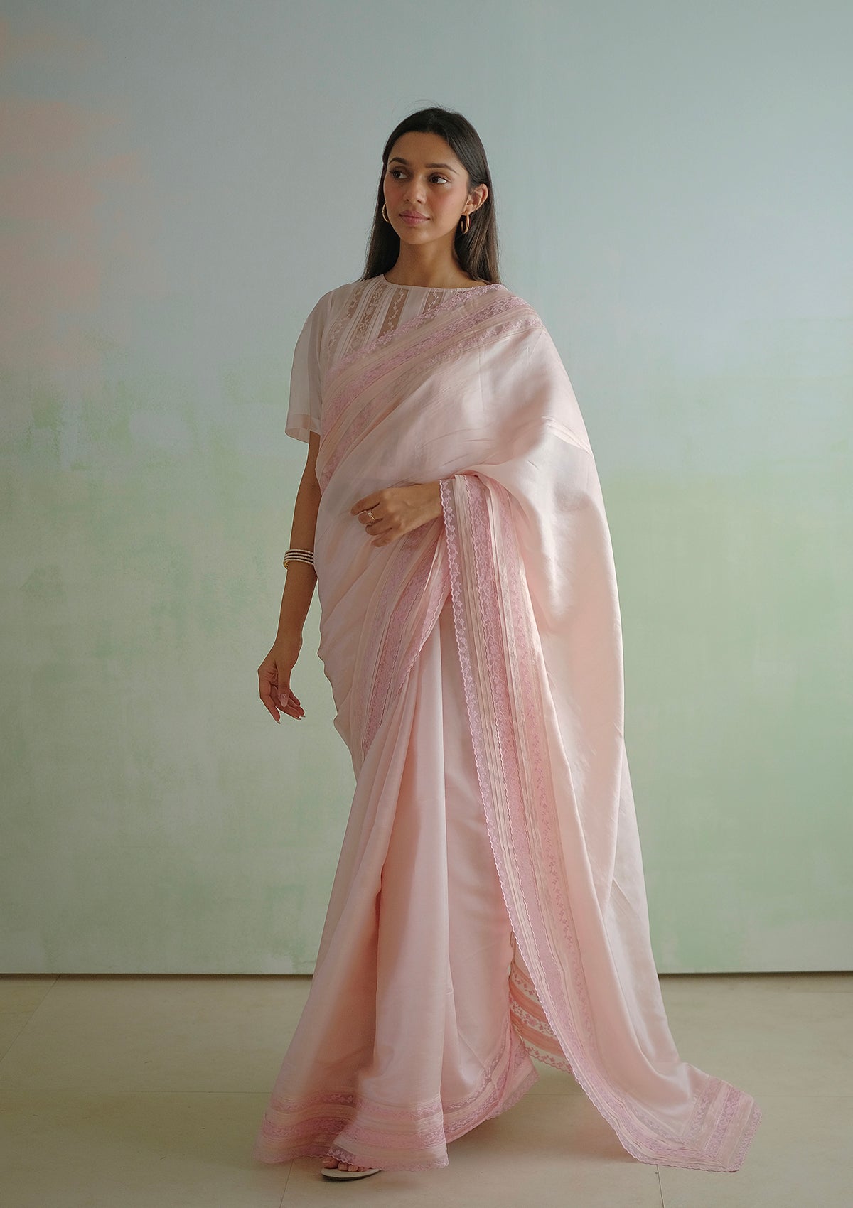 Whispering Ivy Pink Saree