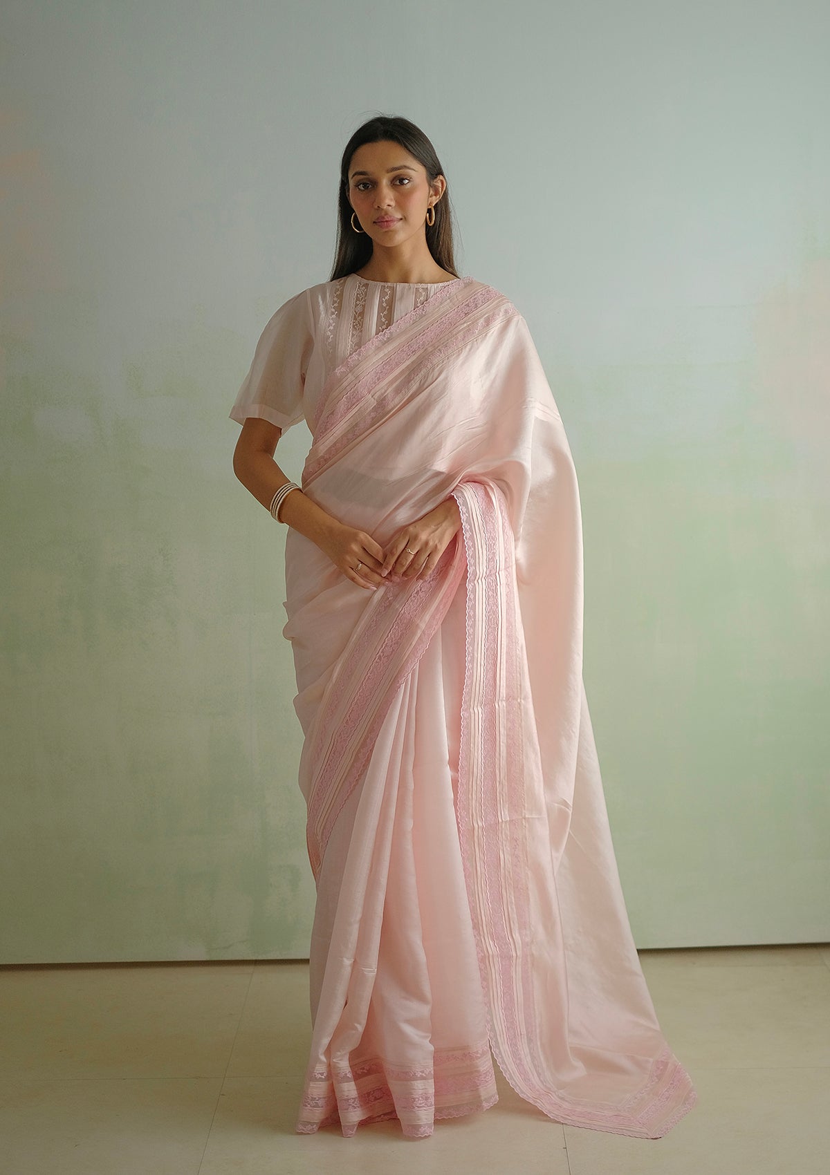 Whispering Ivy Pink Saree