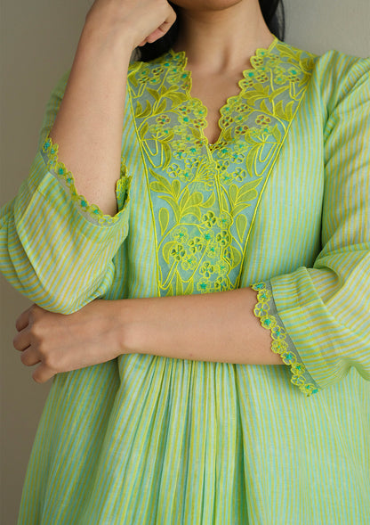 English Morning Green Embroidered Dress