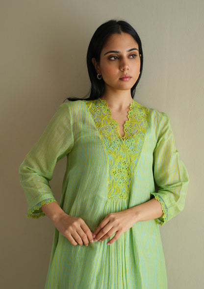 English Morning Green Embroidered Dress