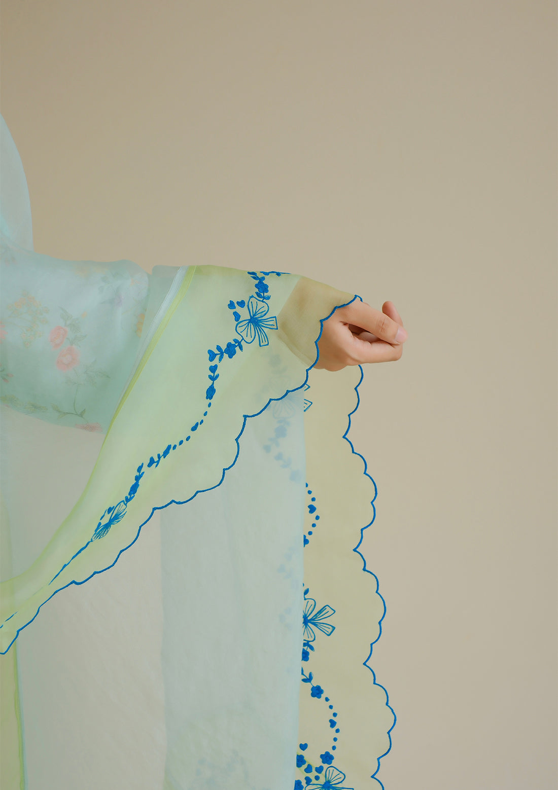 Floral Symphony Embroidered Blue Dupatta