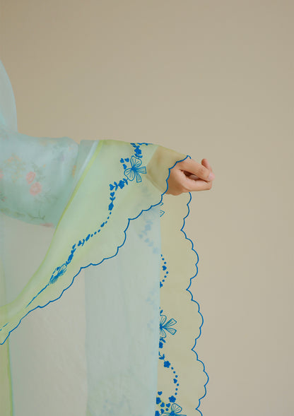 Floral Symphony Embroidered Blue Dupatta