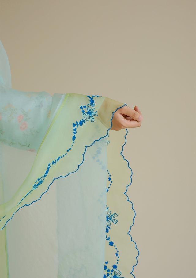 Floral Symphony Embroidered Blue Dupatta