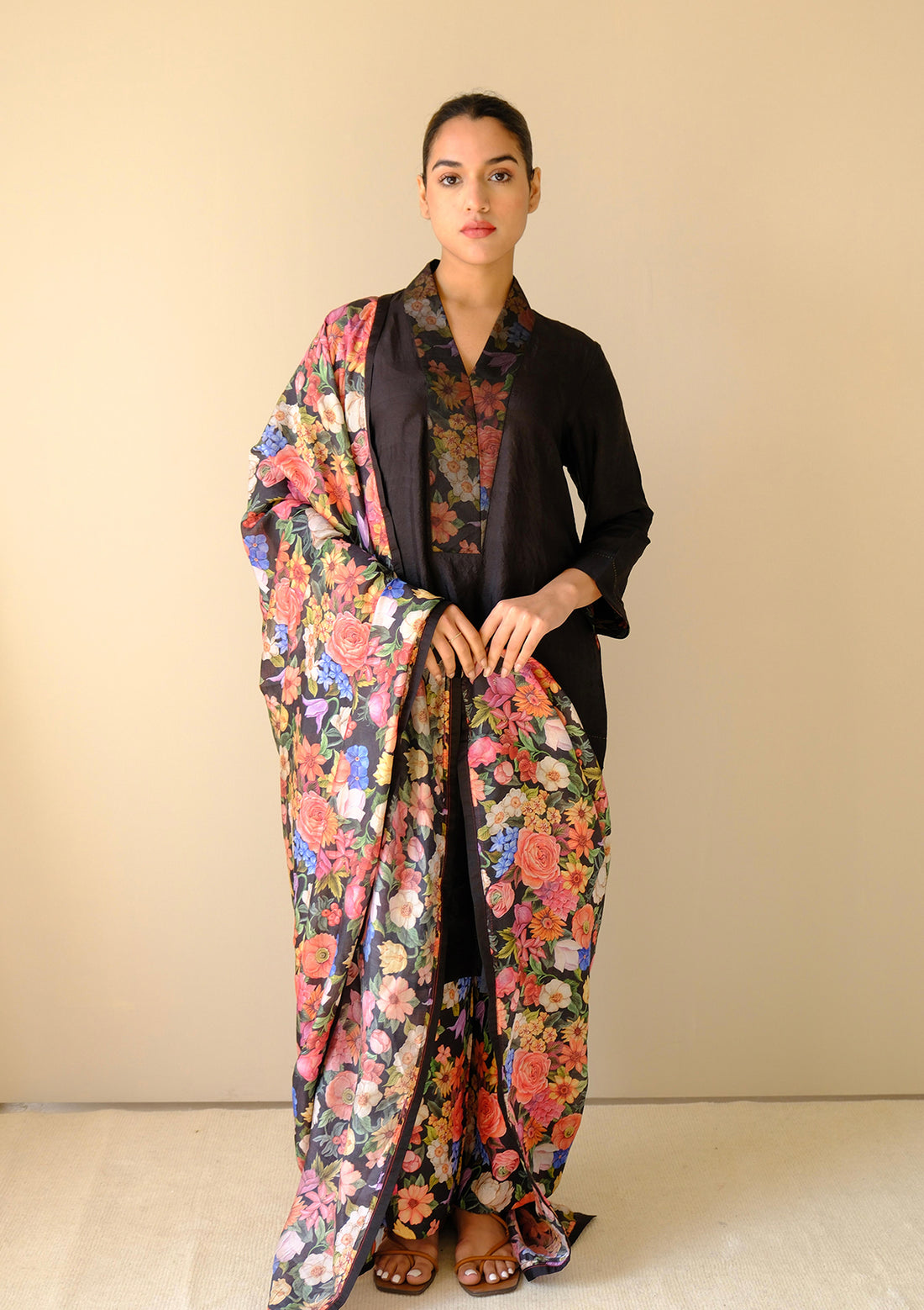 Glorious Meadow Black Dupatta