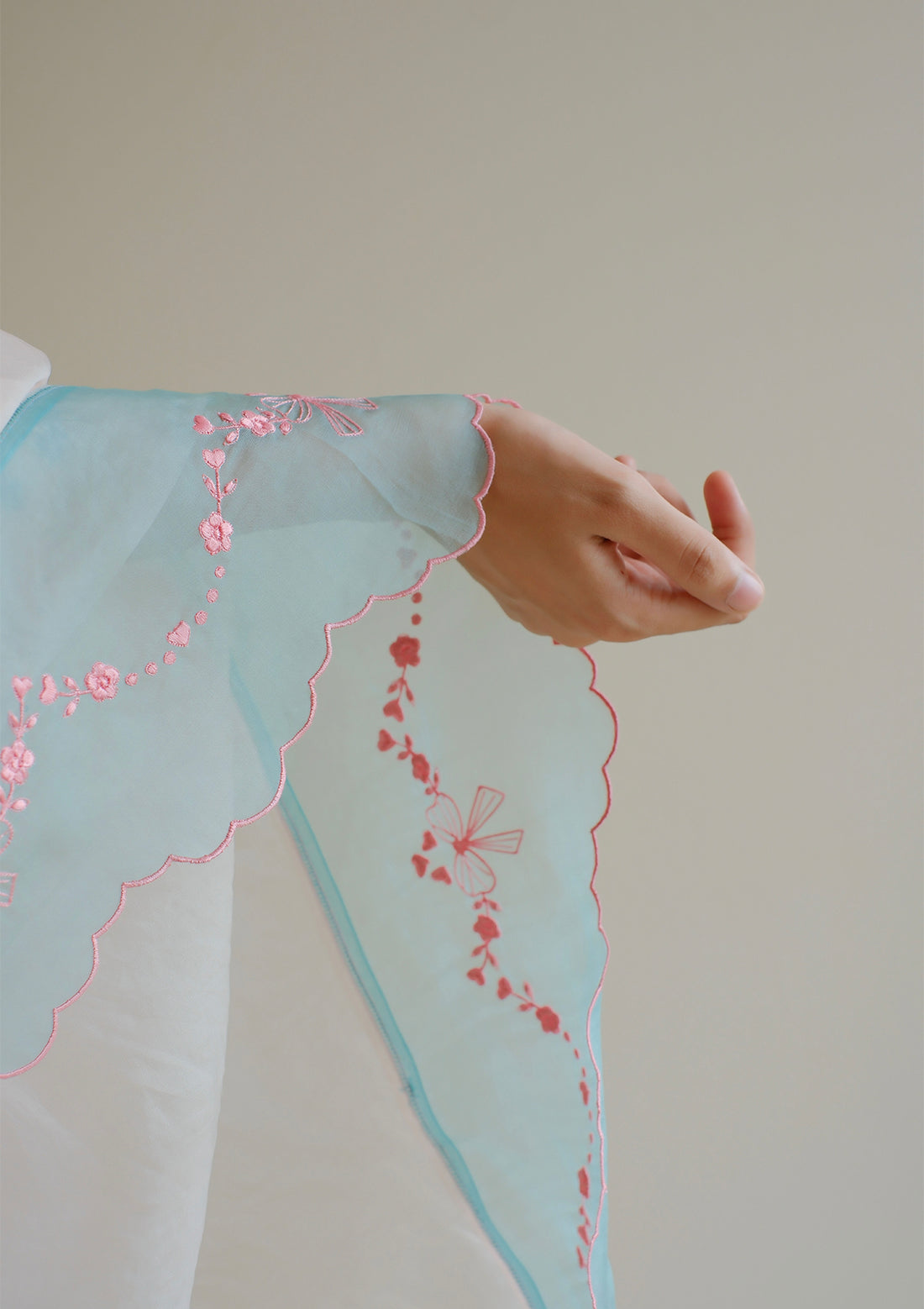 Floral Symphony Embroidered Pink Dupatta