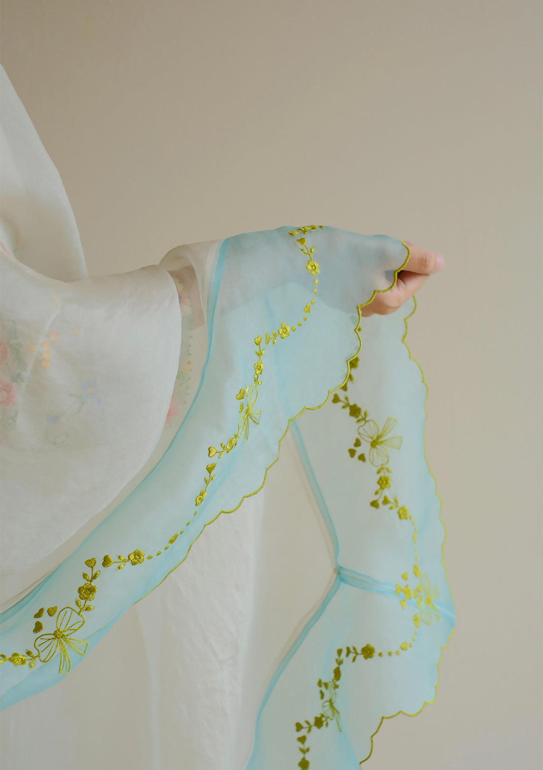 Floral Symphony Embroidered Beige Dupatta