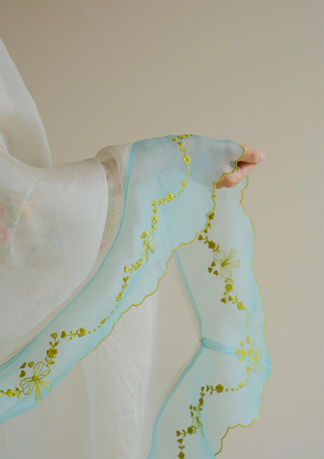 Floral Symphony Embroidered Beige Dupatta