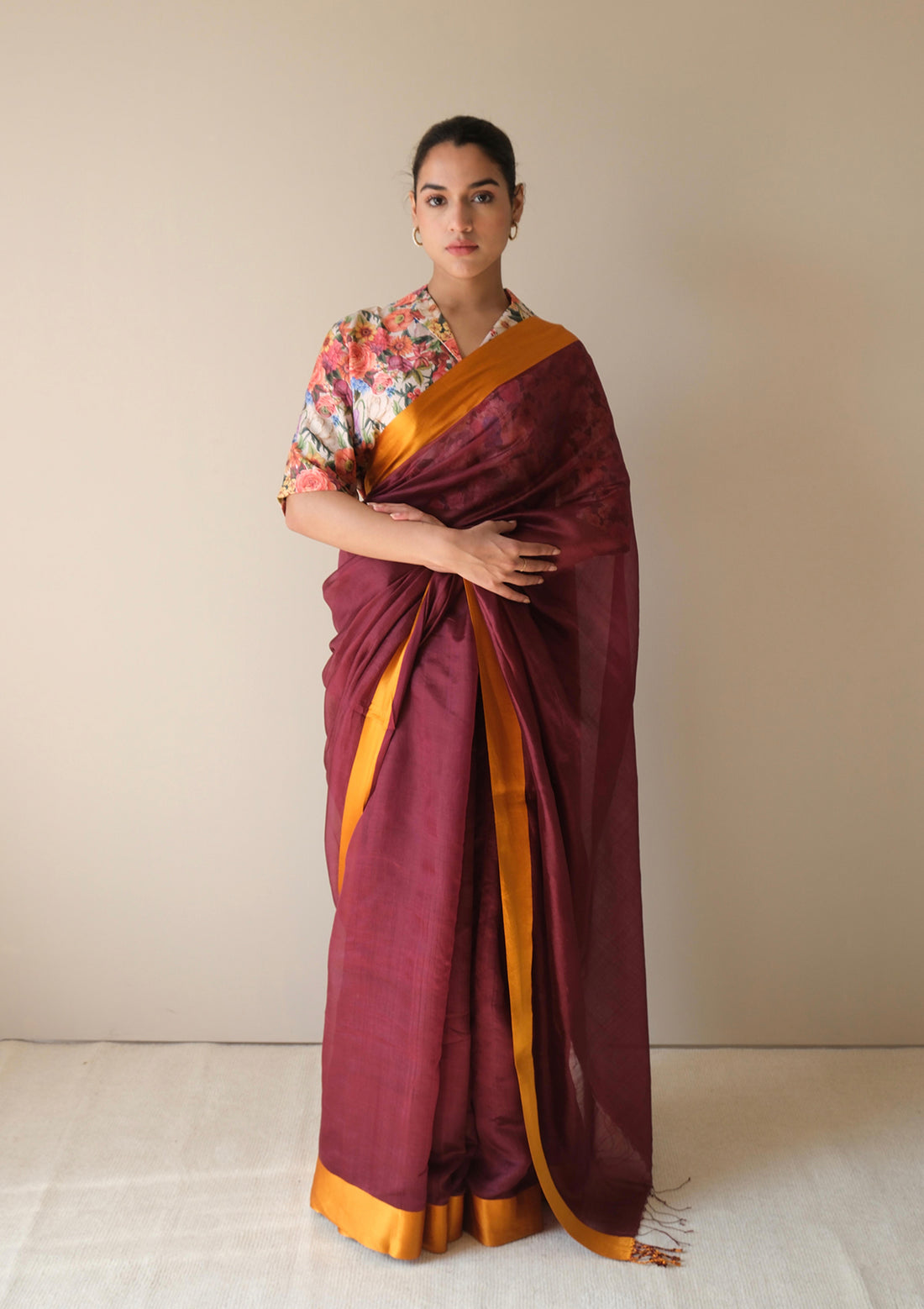 Serene Glow Burgundy Saree