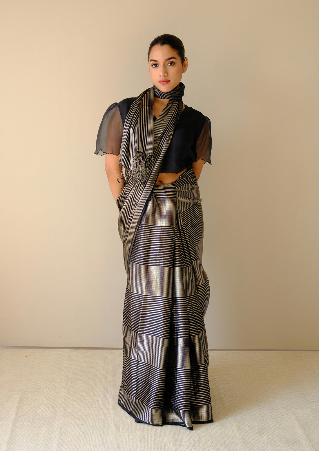Black Silken Ripples Saree