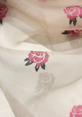 Jamdani weave with pink rose motif, by Surmaye