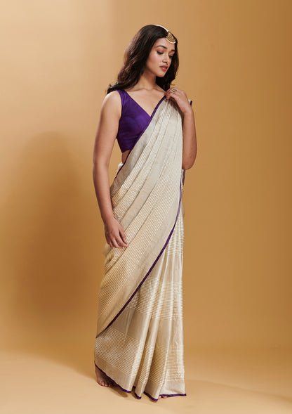 Ivory Silken Ripples Saree