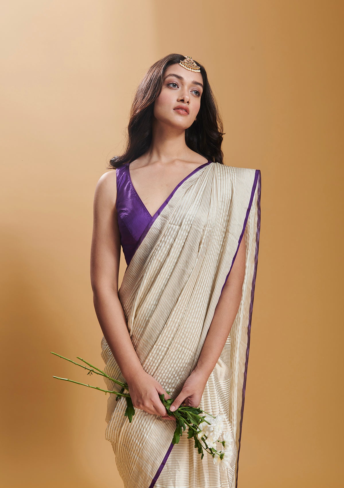 Ivory Silken Ripples Saree