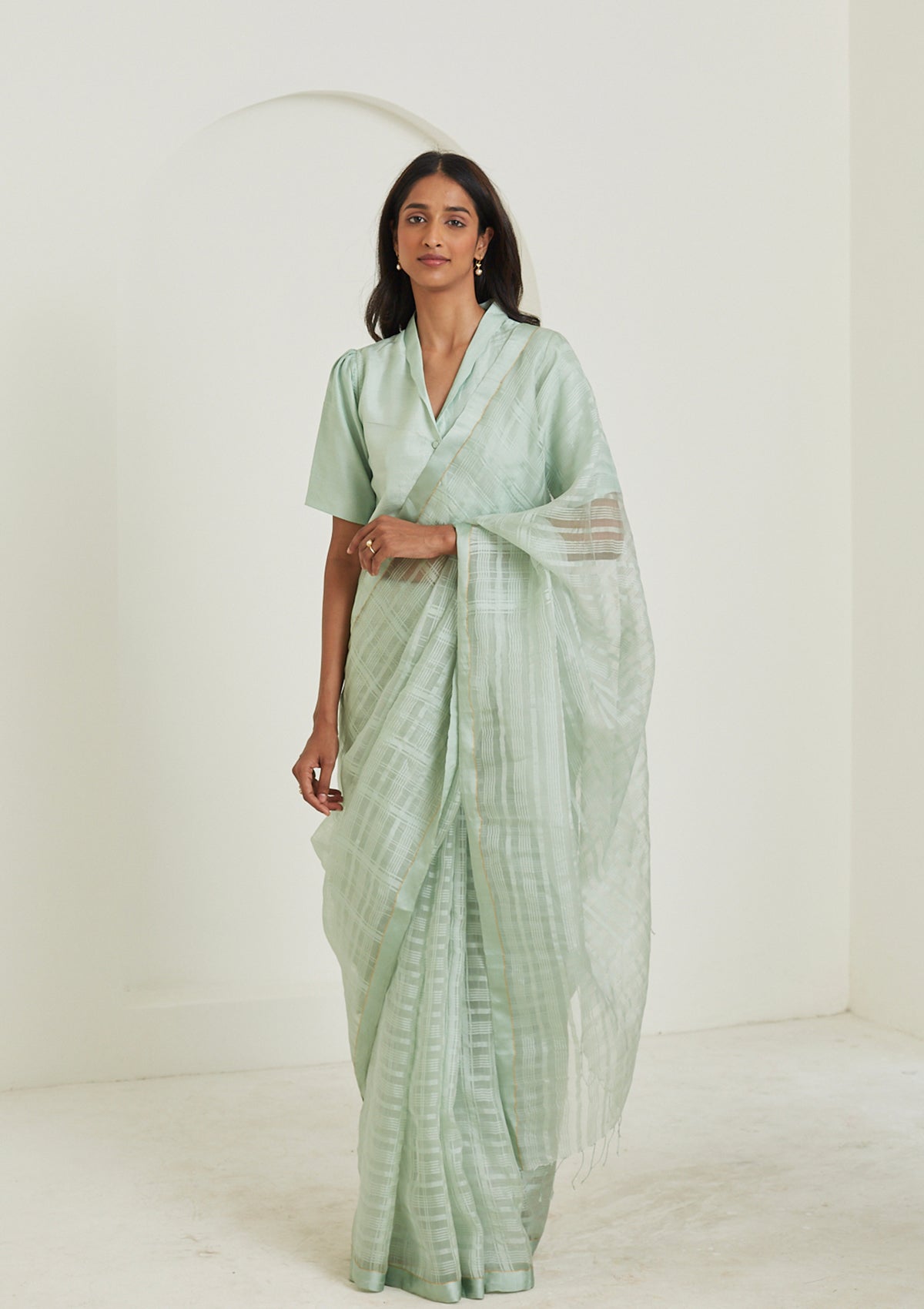 Serenity Seafoam Saree | Handloom Sarees - Surmaye