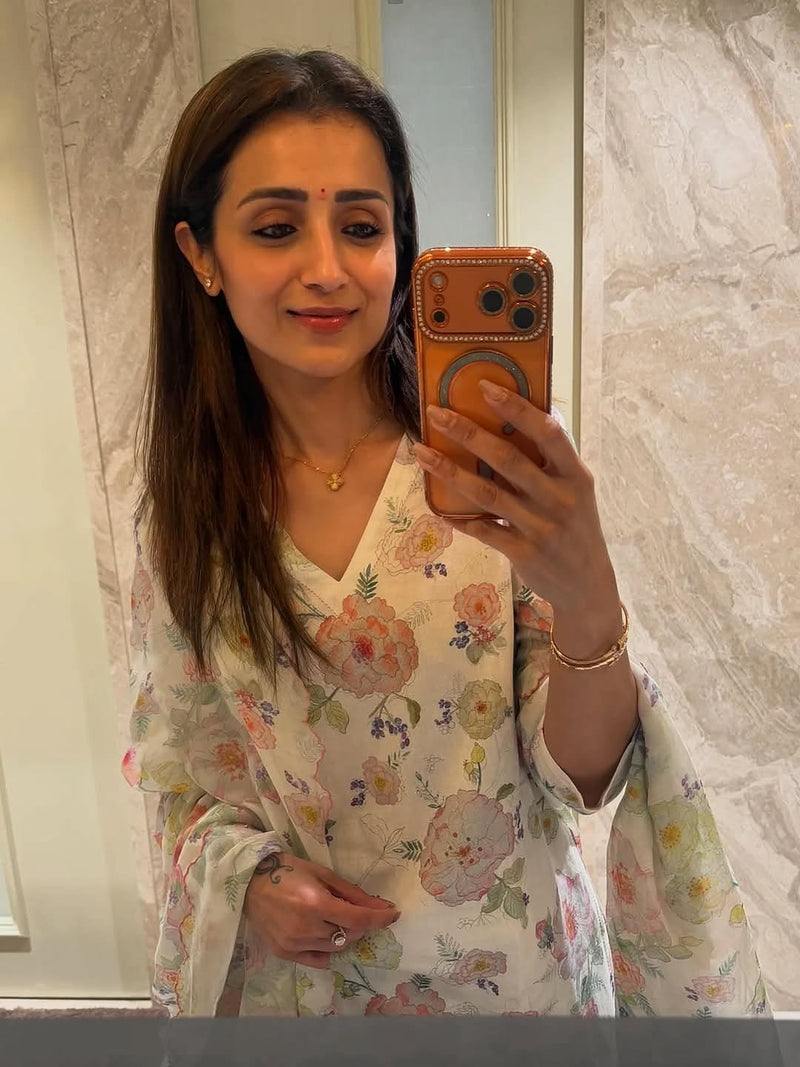 Trisha Krishnan in Bliss Ivory Kurta Set
