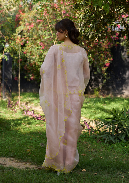 First Light Pink Embroidered Saree
