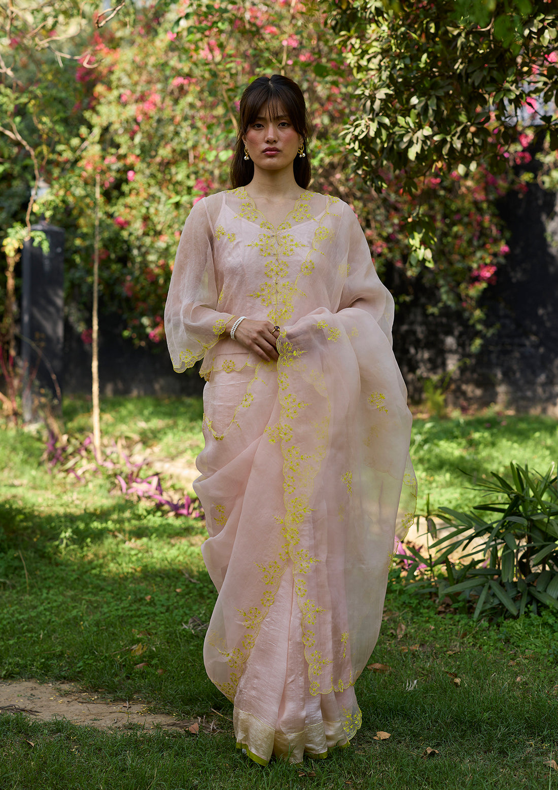 First Light Pink Embroidered Saree