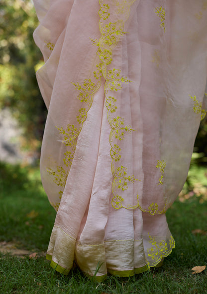 First Light Pink Embroidered Saree