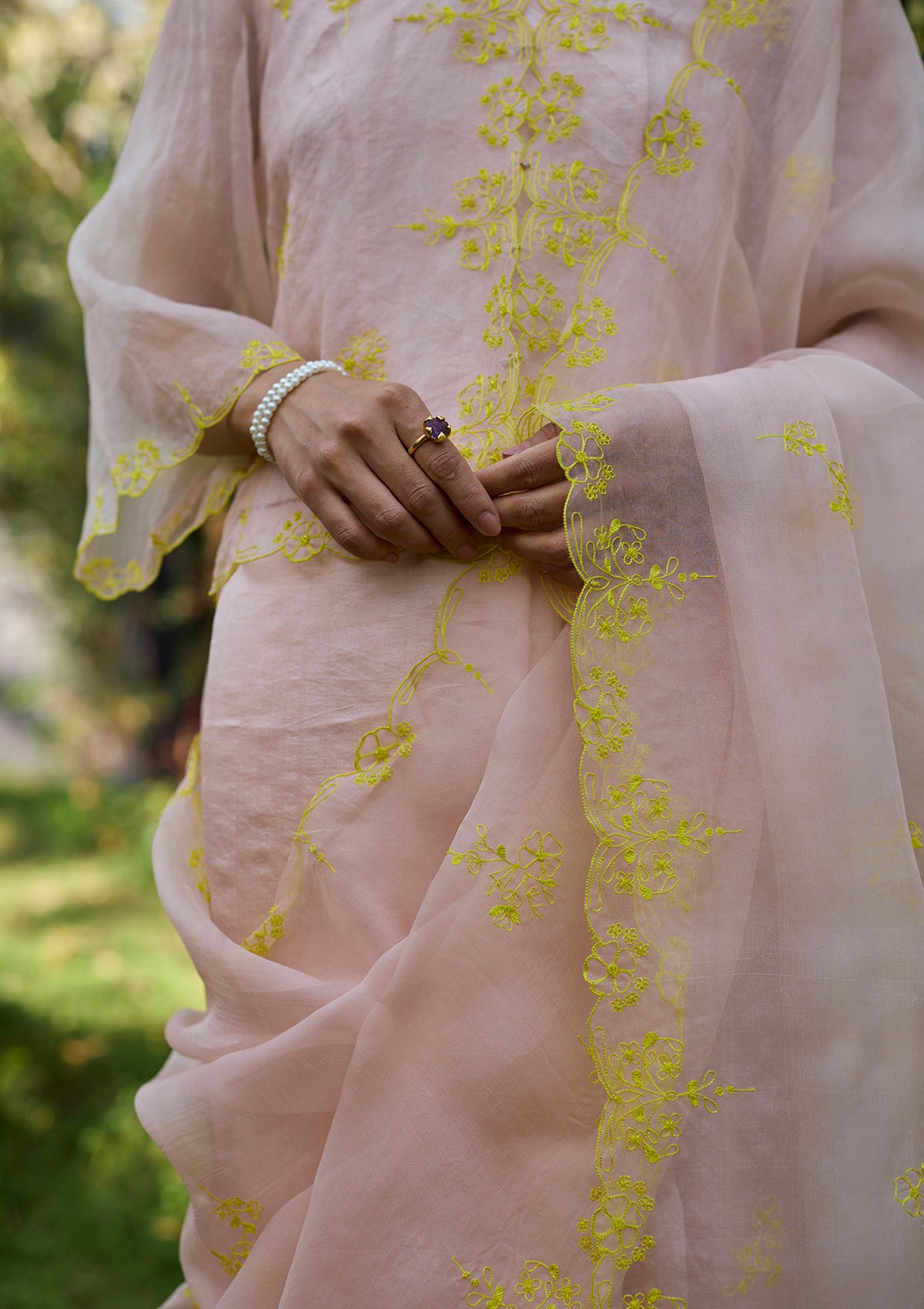 First Light Pink Embroidered Saree