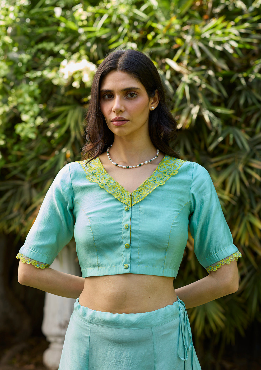 English Morning Blue Embroidered Blouse