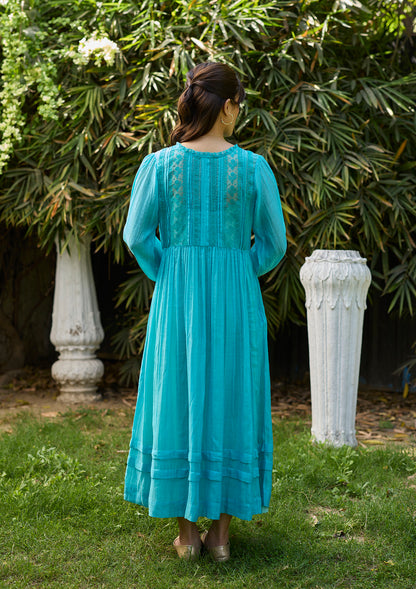 Wander Trail Blue Embroidered Dress