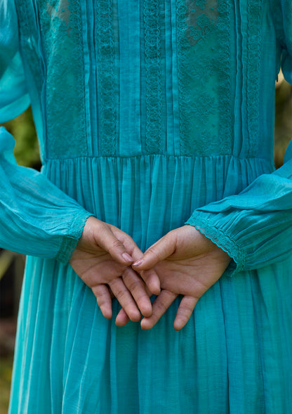 Wander Trail Blue Embroidered Dress