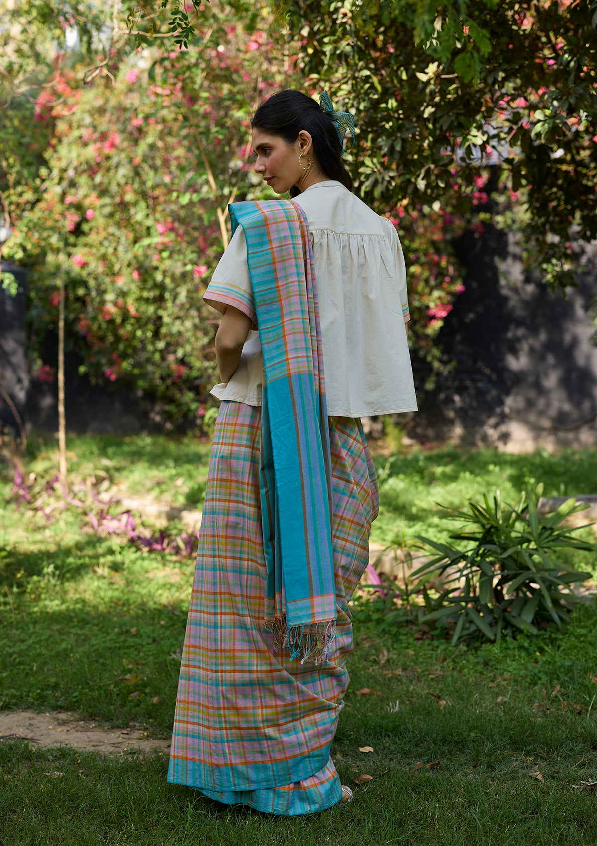Field-to-Shore Checkered Saree