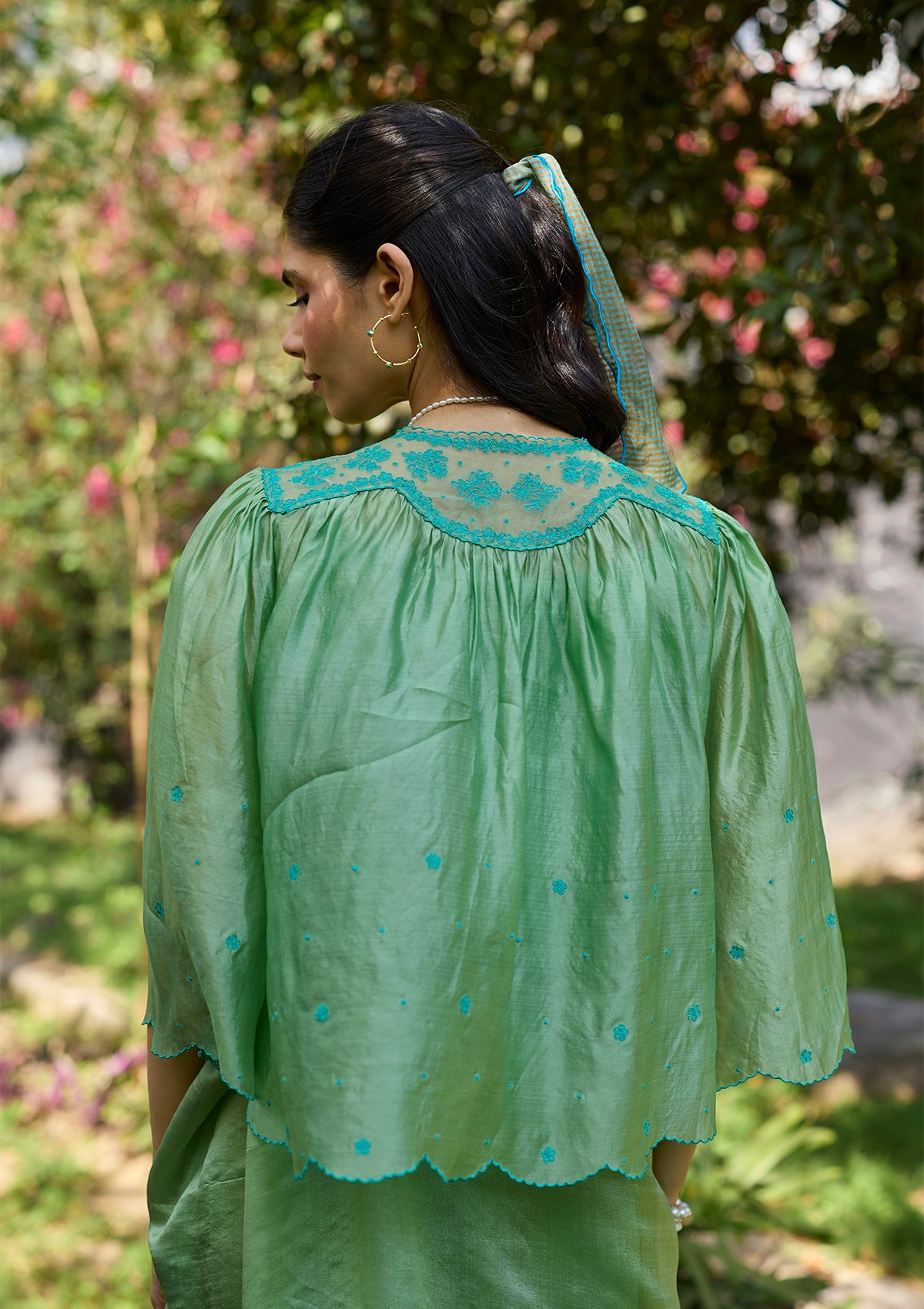 River Fork Green Embroidered Blouse