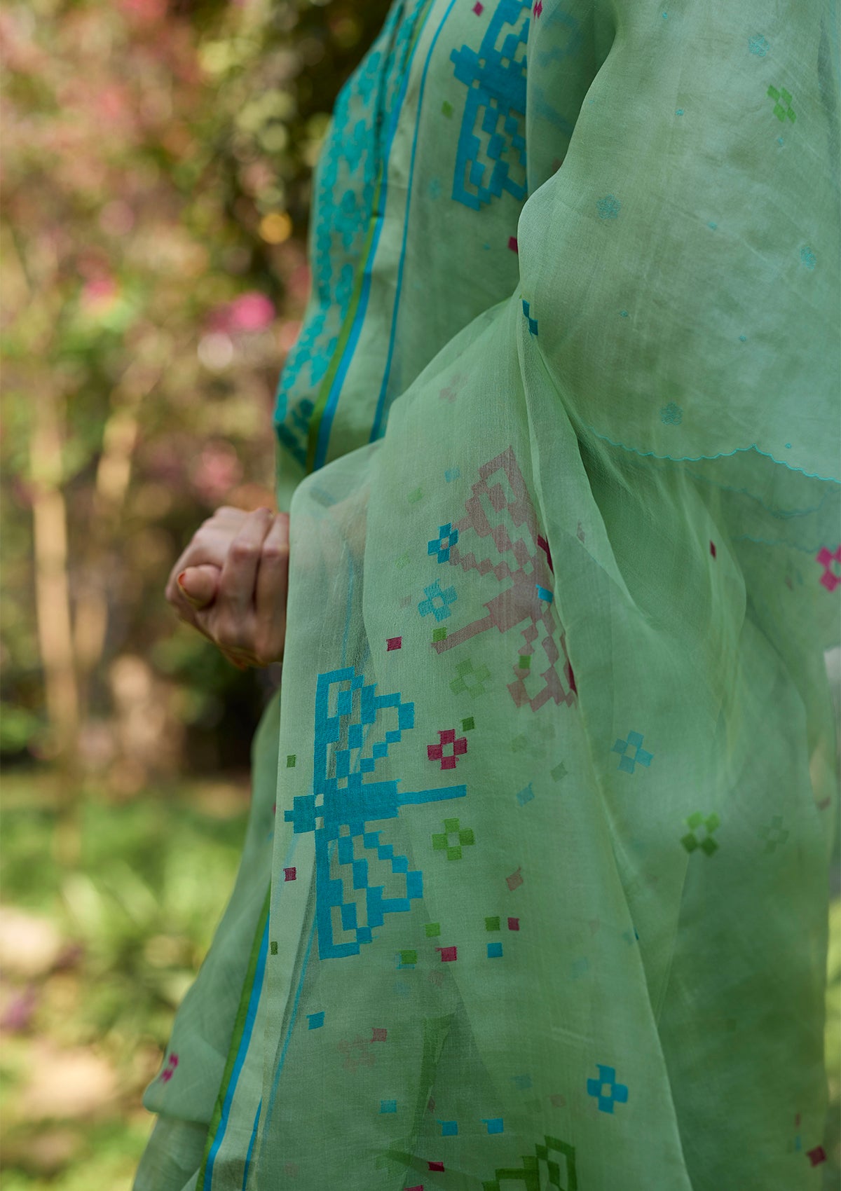 Garden Butterfly Green Jamdani Saree