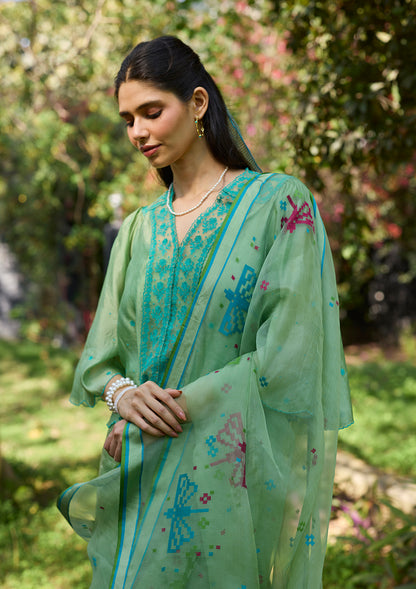 Garden Butterfly Green Jamdani Saree