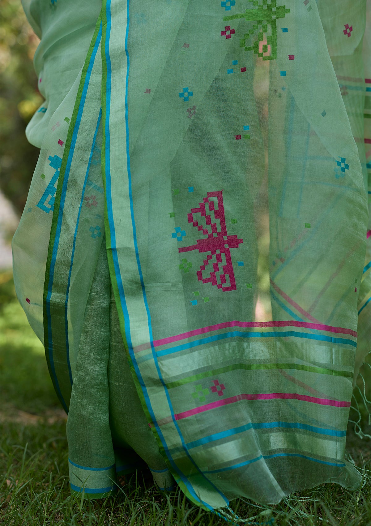 Garden Butterfly Green Jamdani Saree