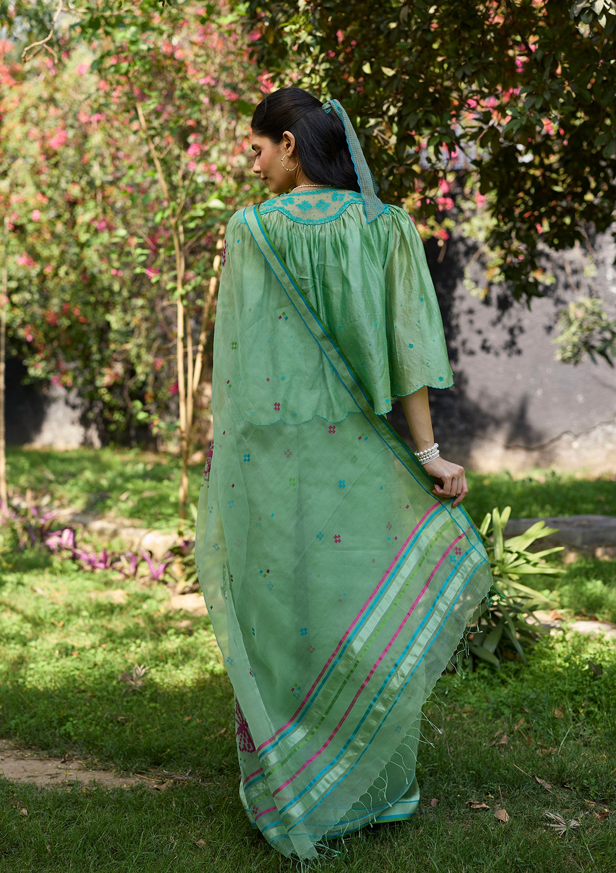 Garden Butterfly Green Jamdani Saree
