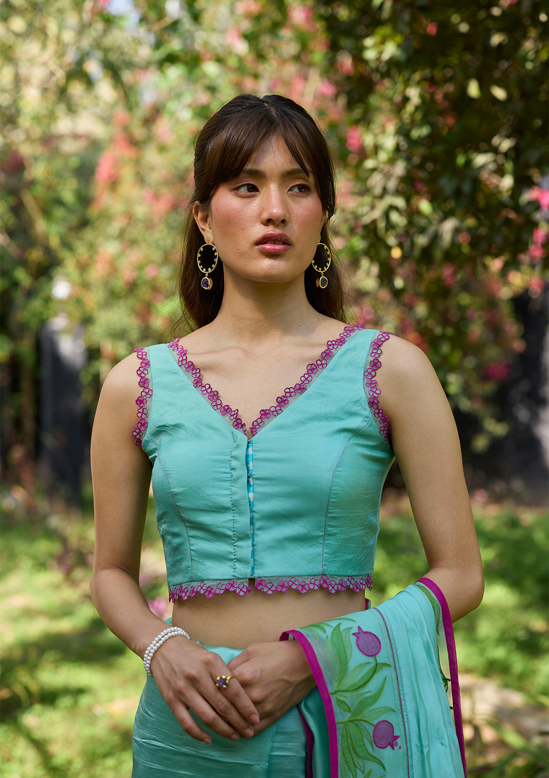 Petal &amp; Path Blue Embroidered Blouse