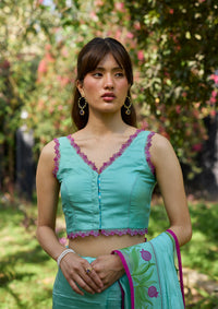 Petal & Path Blue Embroidered Blouse