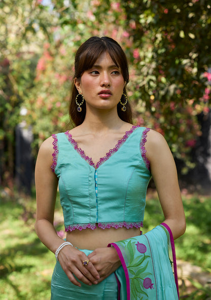 Petal &amp; Path Blue Embroidered Blouse