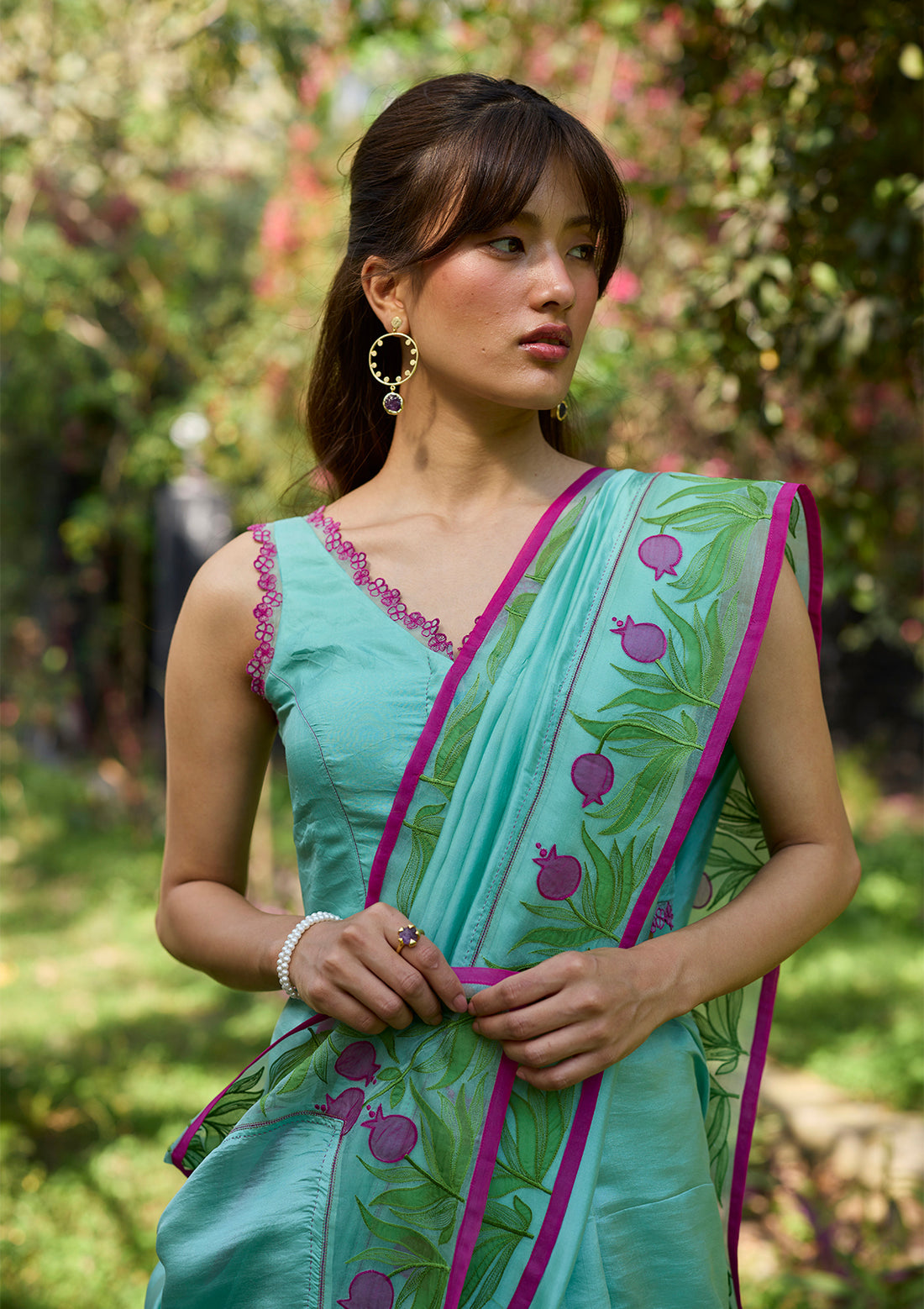 Pomegranate Trail Blue Embroidered Saree