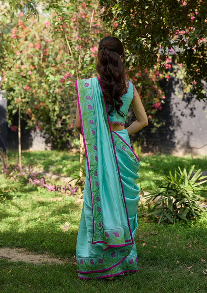 Pomegranate Trail Blue Embroidered Saree
