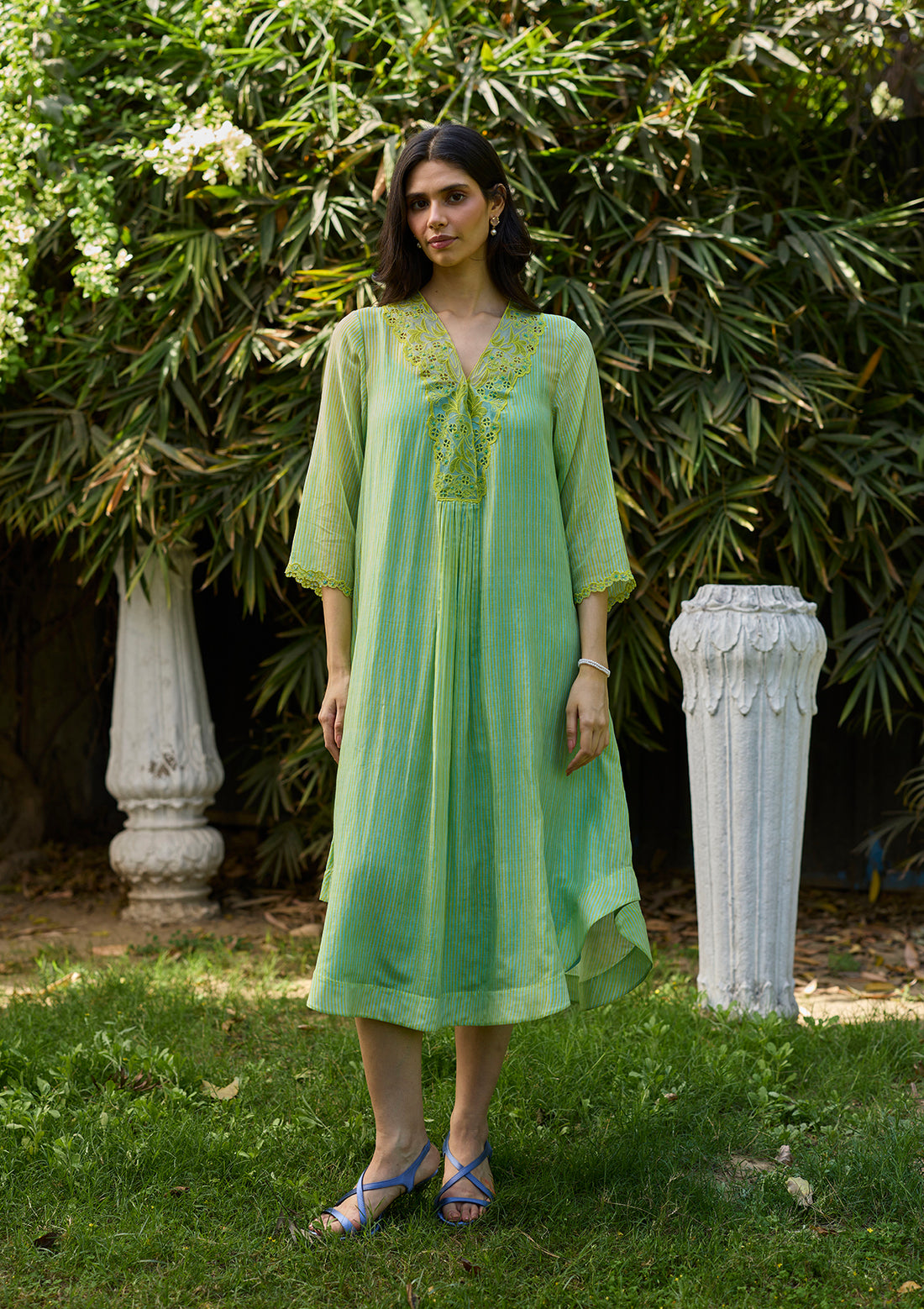 English Morning Green Embroidered Dress