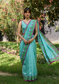 Pomegranate Trail Blue Embroidered Saree