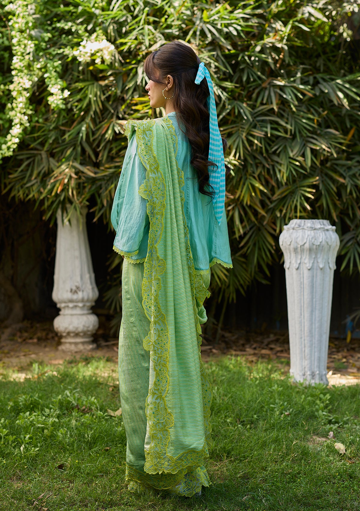 English Morning Green Embroidered Saree
