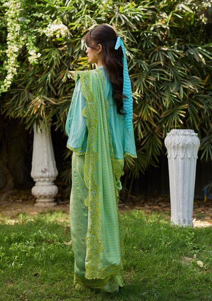 English Morning Green Embroidered Saree