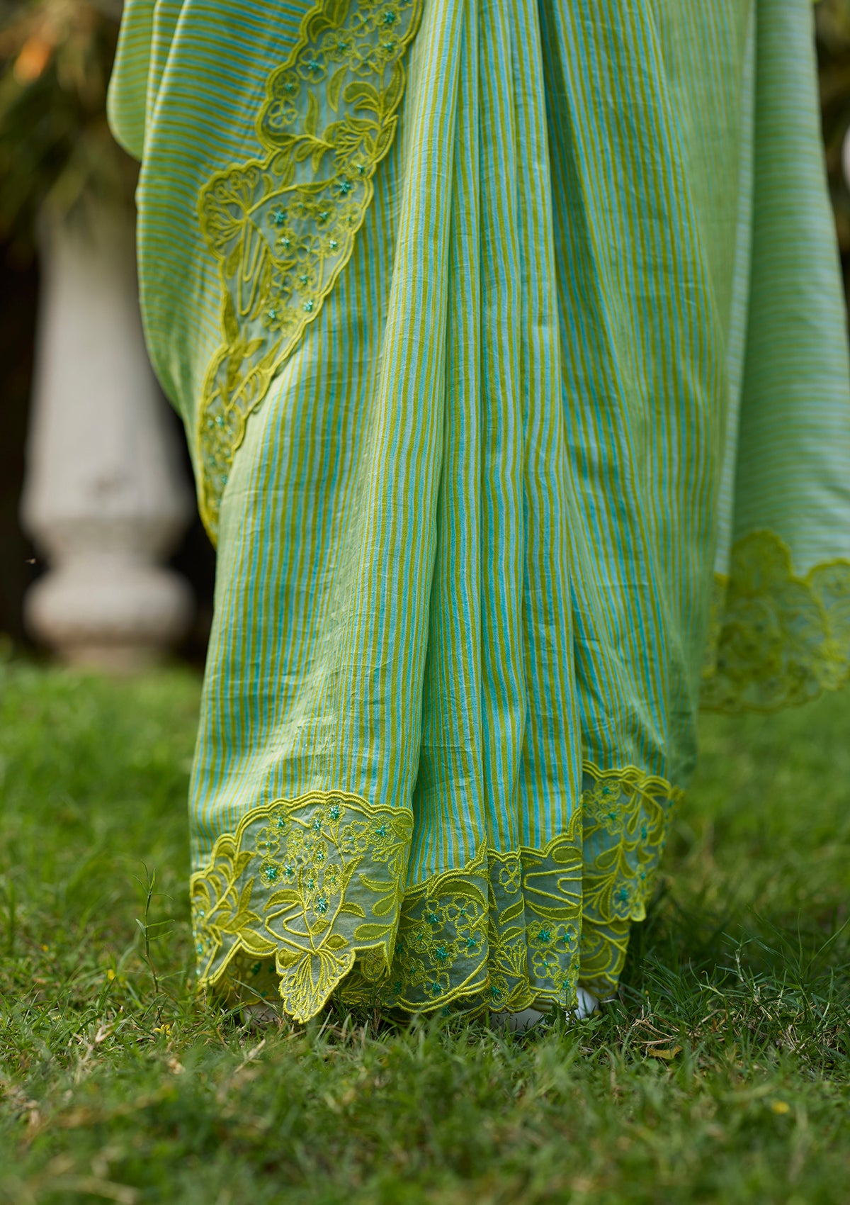 English Morning Green Embroidered Saree