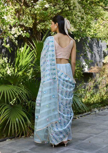Hidden Orchard Blue Saree