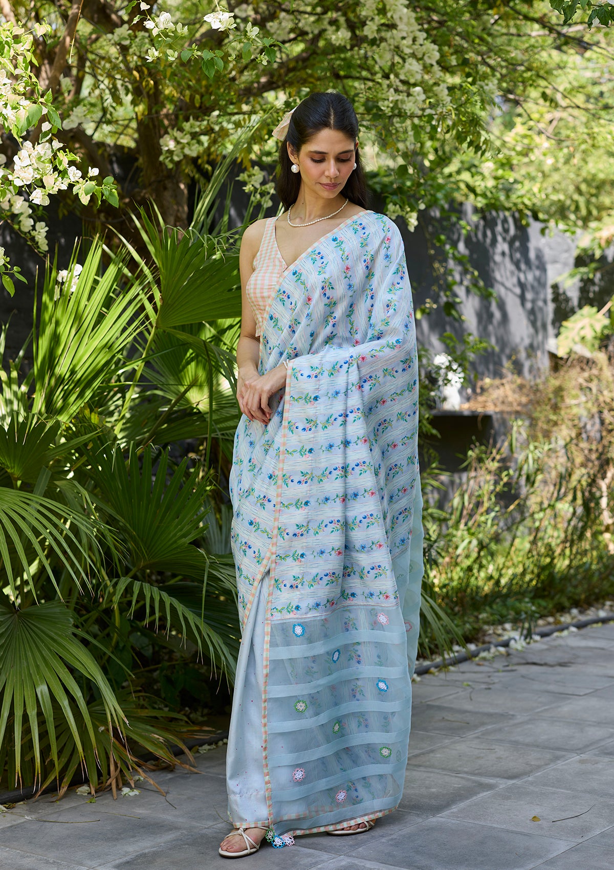Hidden Orchard Blue Saree